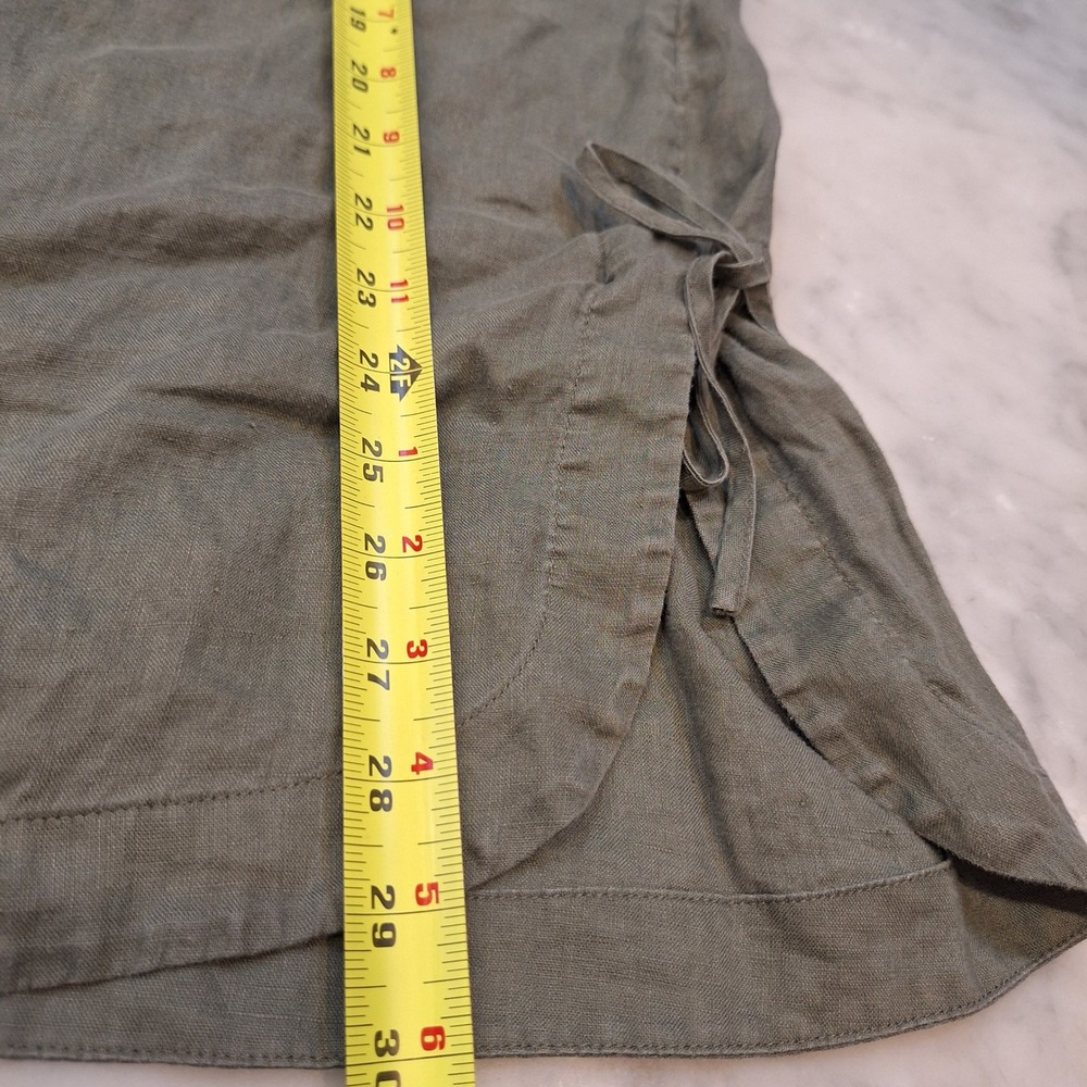 J. Jill Tunic Sz L Olive Green 100% Linen Side Tie Button Down Long Sleeve Top - Picture 5 of 8